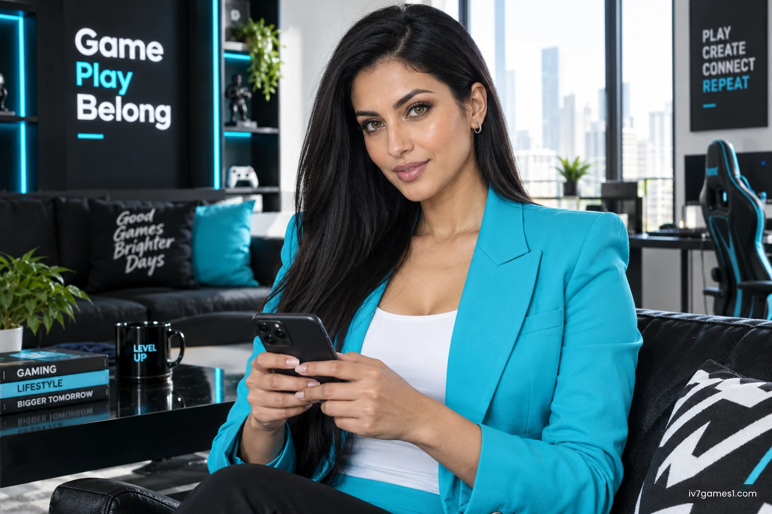 IV7 Game editorial scene with a fictional adult model